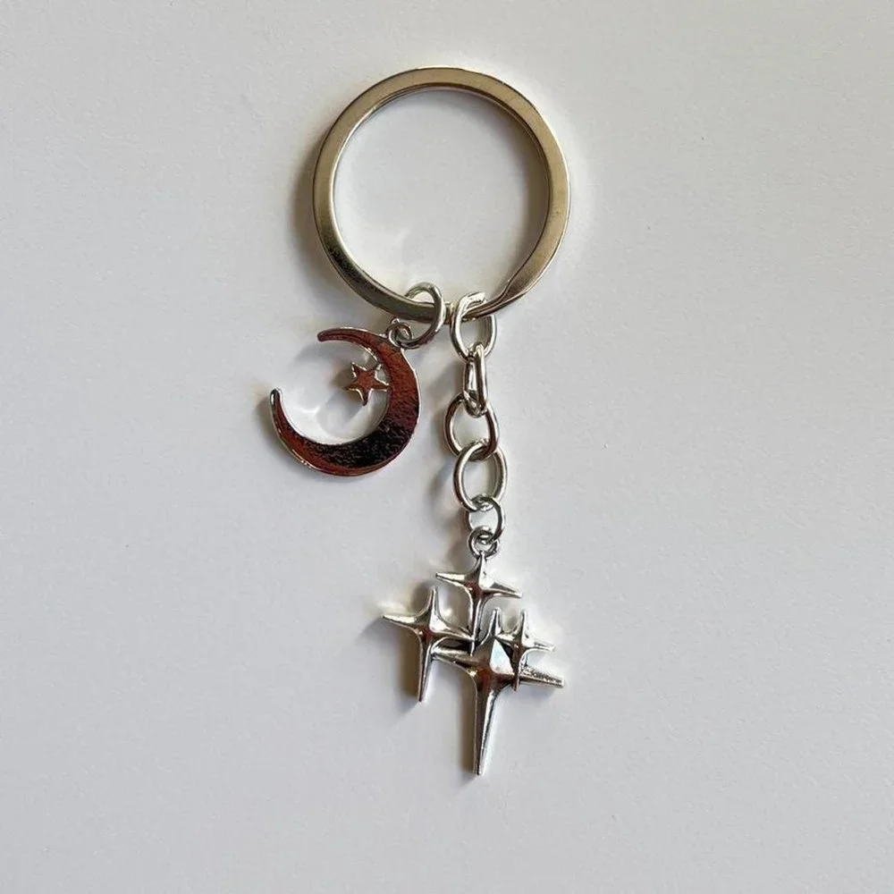 y2k 2000s star moon pendant keyring for keychain